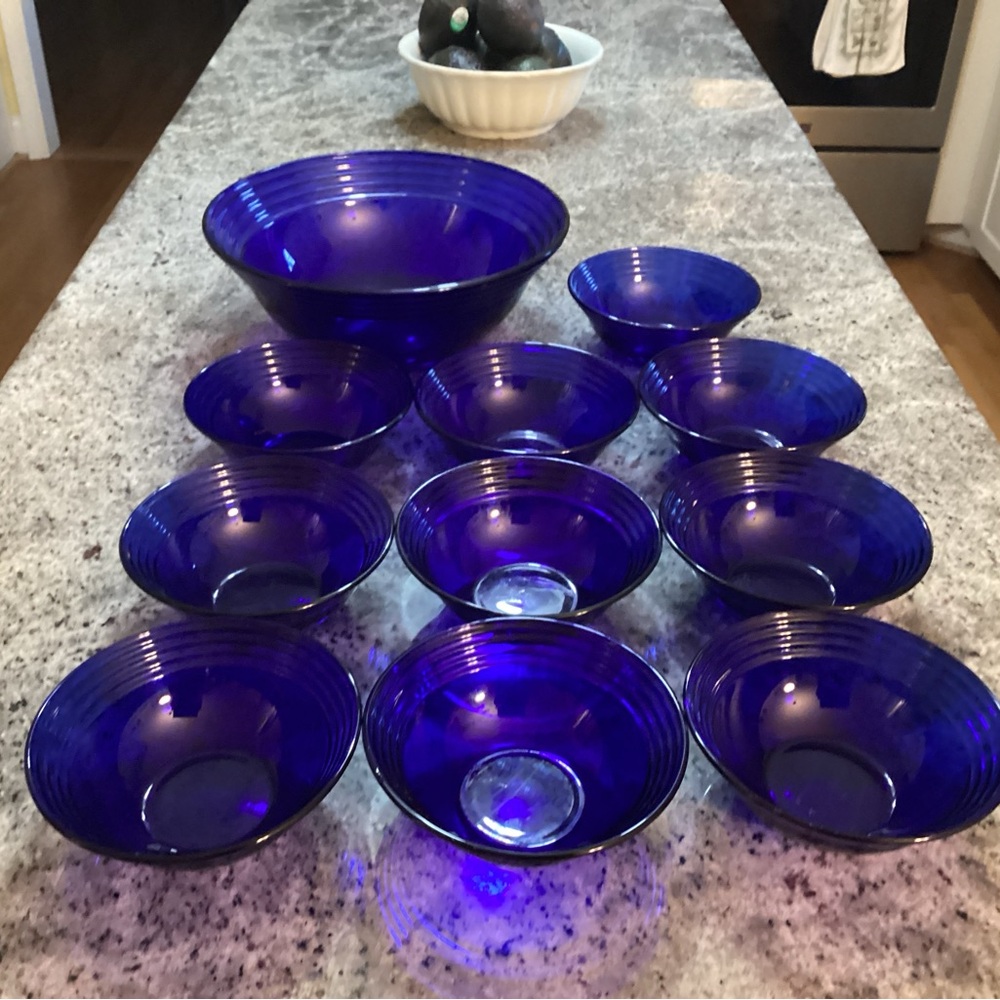 Big Vintage Cobalt Blue Salad Bowl Set Modern Tone
